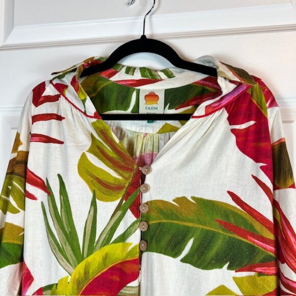 Farm Rio Maxi Jumpsuit Size M Tropical Leaf Print Button Front Boho Resort $225 - Picture 8 of 14